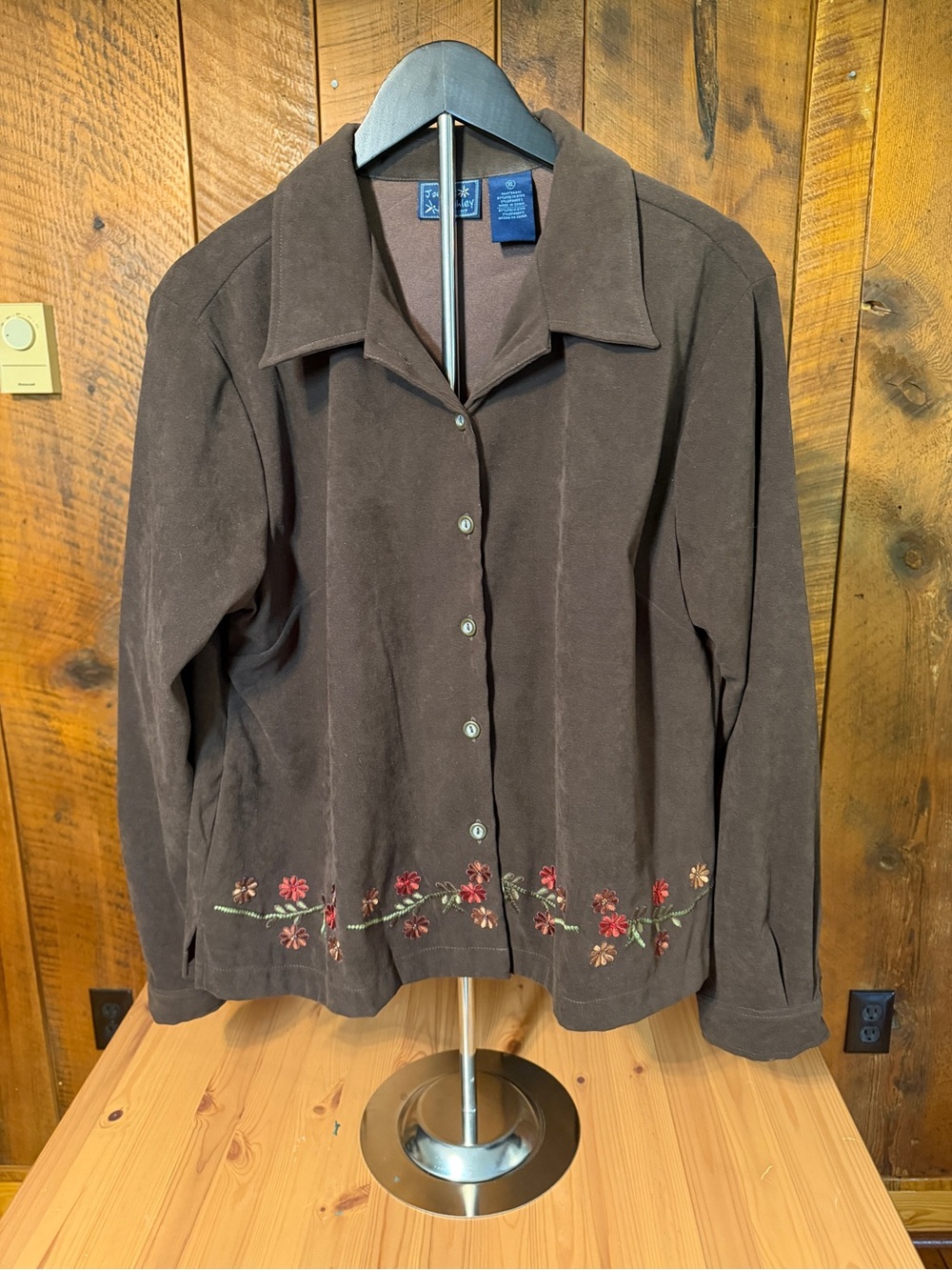 Jane Ashley Vintage Brown Embroidered Floral Shacket M Cottagecore Grandmacore